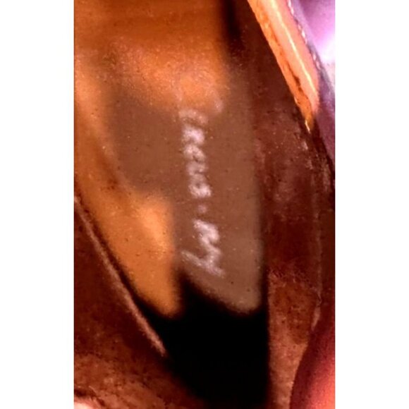 Nessie Circus NY Square-Toe Pink Leather Ankle Boots Black Block Heels size 10 - Picture 4 of 8